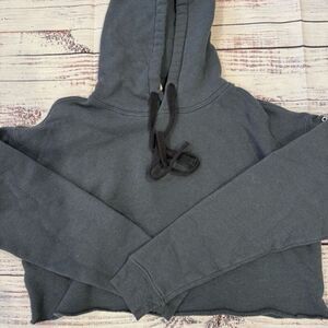 Alo Yoga edge cropped sweatshirt hoodie blue gray size medium raw edge excellent